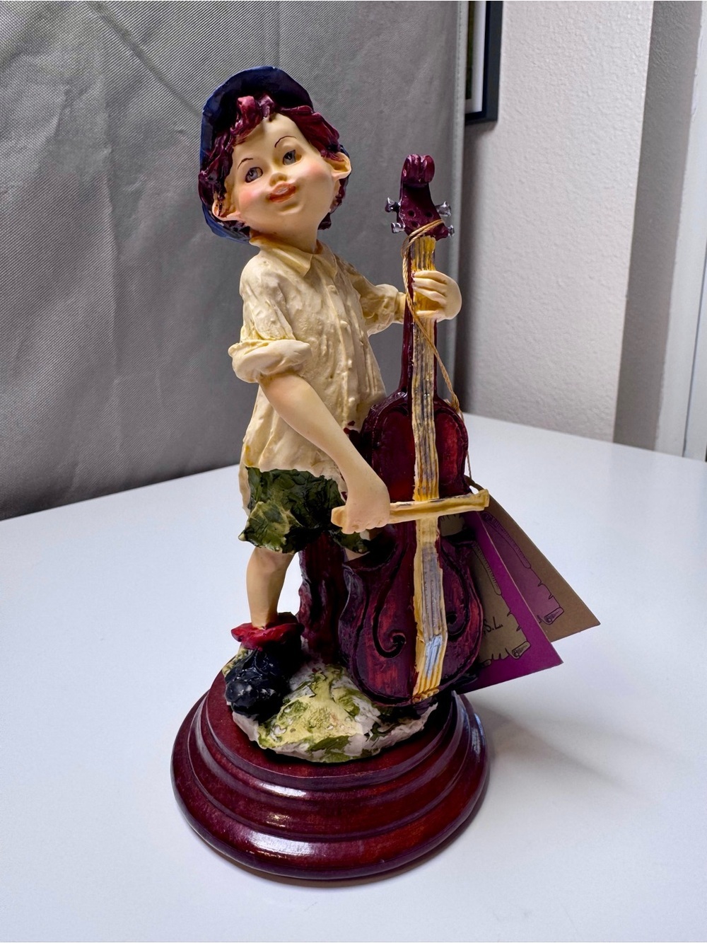 Hand-Painted Boy with Cello Figurine - Burgundy